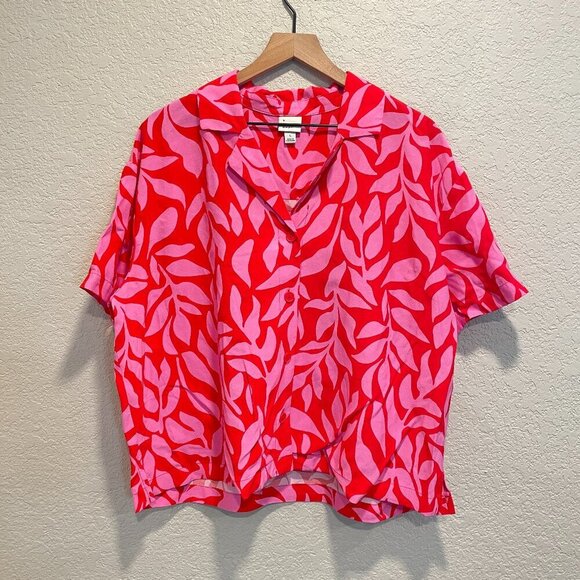 Womens Crepe Short Sleeve Button-down Shirt A New Day Pink/red Large - Picture 4 of 6